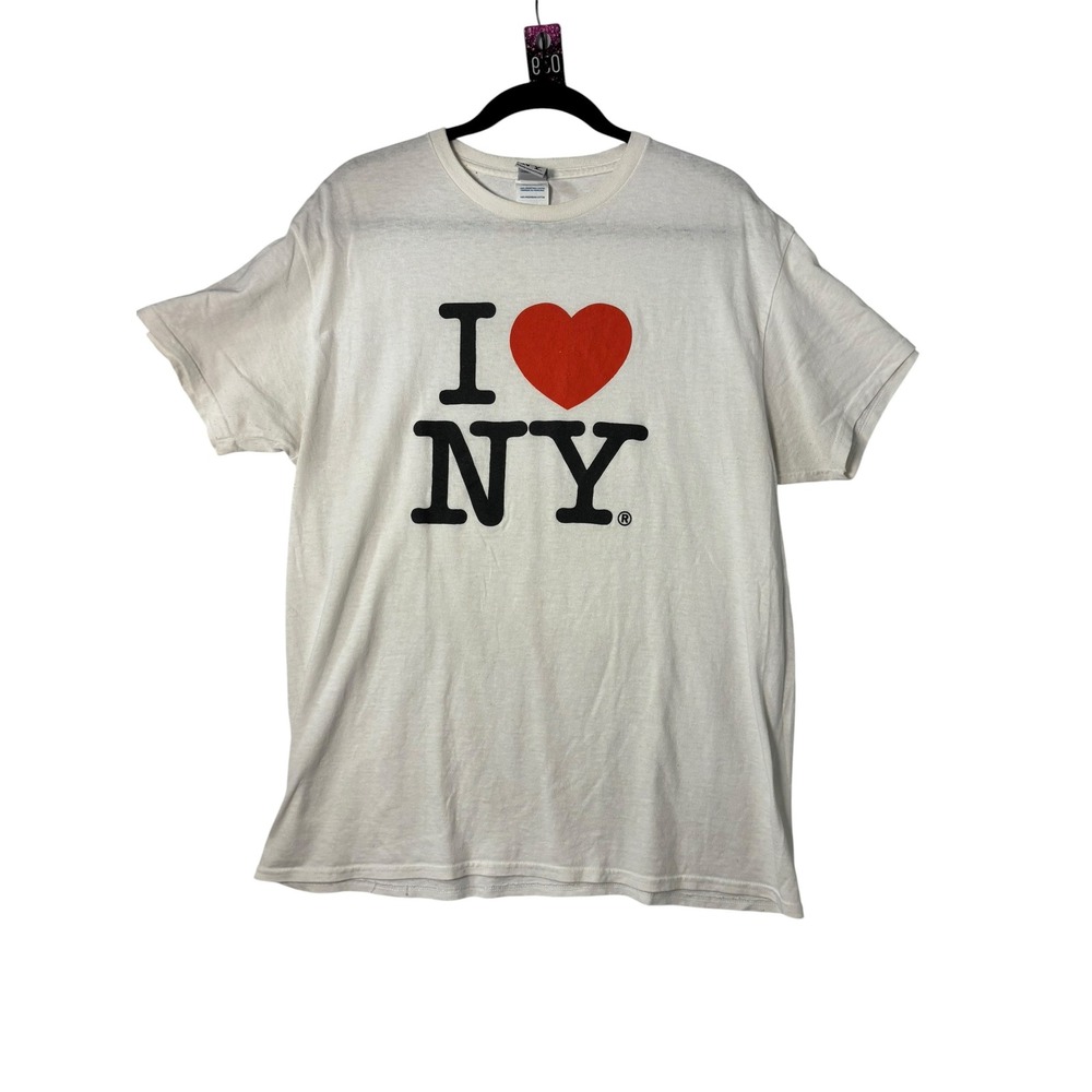 I Love NY White Graphic T-Shirt Mens Large Souvenir Red Heart Cotton Tee